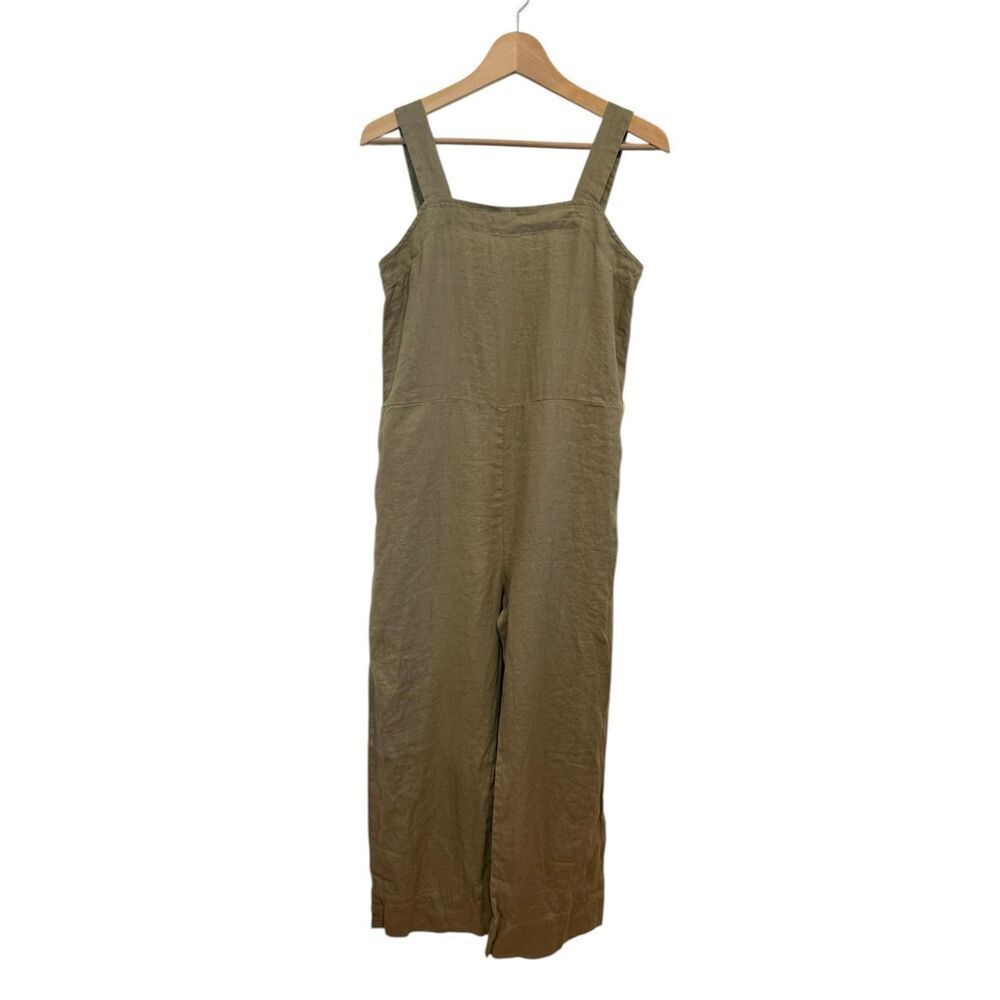 Quince 100% European Linen Square Neck Jumpsuit Bayberry Olive Size S NO BELT